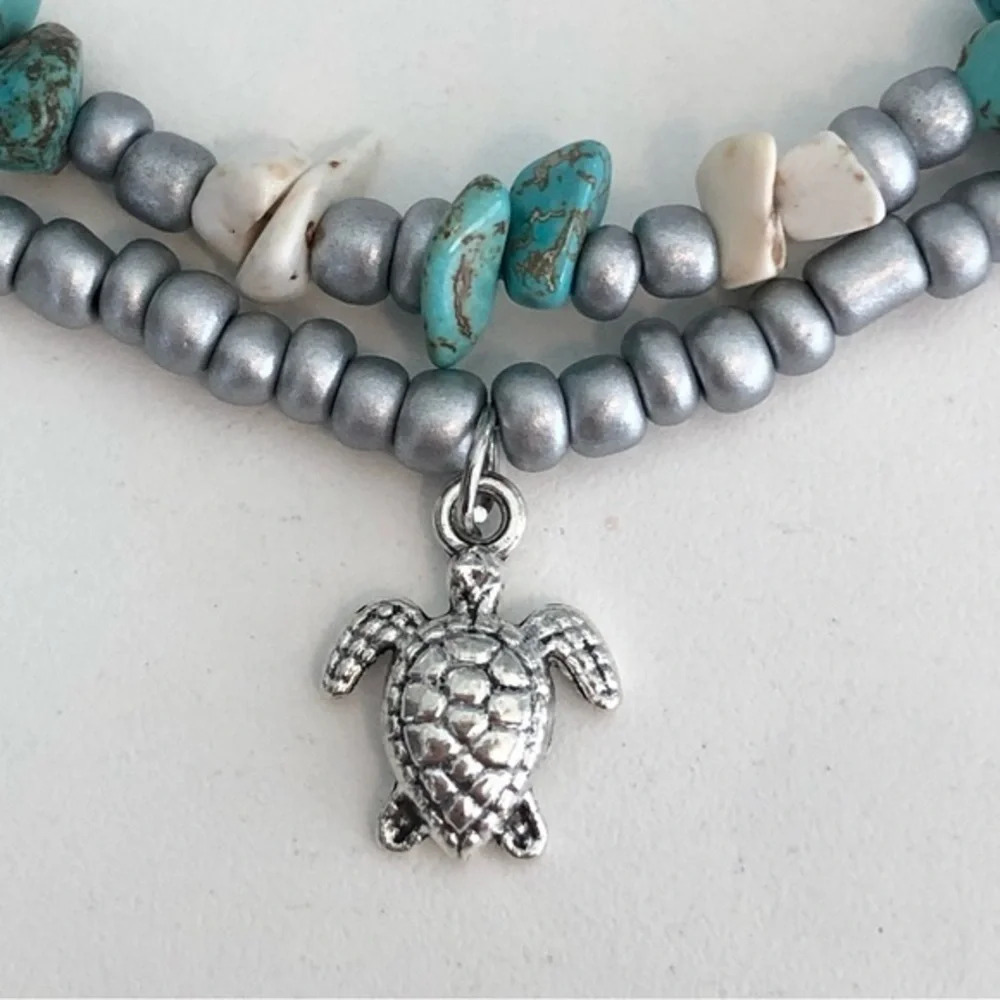Nice Quality Turquoise & White Agate Sea Turtle Sea Summer Beach Ocean Anklet